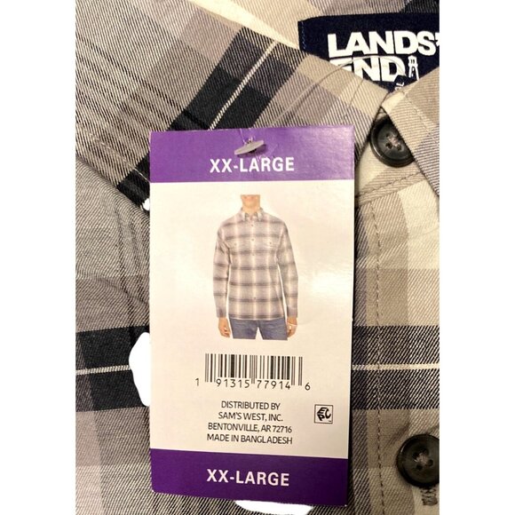 Lands End Mens Gray Plaid Button-Up Shirt XX-Large Cotton Blend - Picture 2 of 4